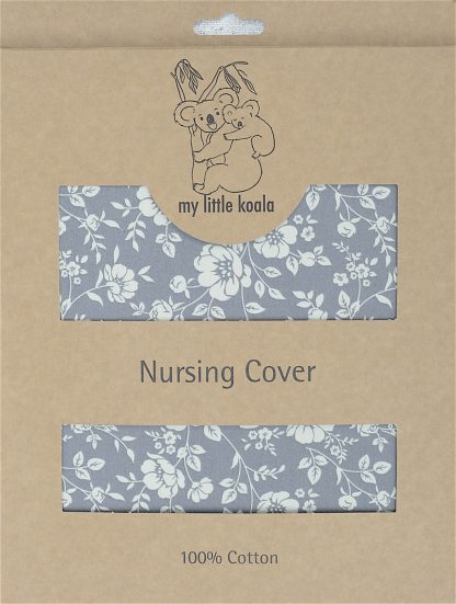 Breastfeeding cover up nursing apron scarf shawl poncho - Grey with white flowers - Packaging