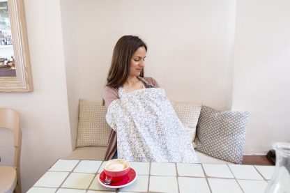 Breastfeeding apron cover up scarf poncho shawl- Grey floral - Model